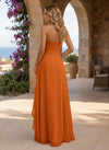 Chiffon A-Line Strapless Formal Dresses with Ruffles