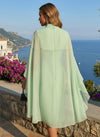 Chiffon Sheath High Neck Formal Dresses with Caps