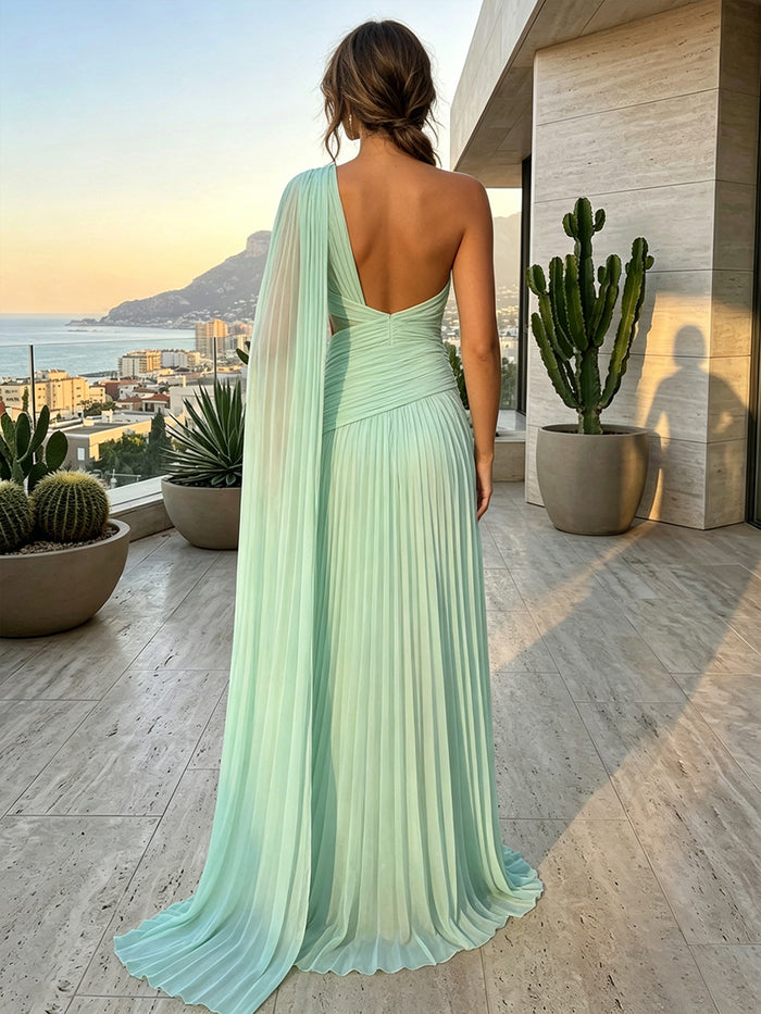 Chiffon Mermaid One Shoulder Delicate Pleated Formal Dresses