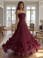 Chiffon A-Line Strapless Delicate Pleated Formal Dresses