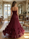 Chiffon A-Line Strapless Delicate Pleated Formal Dresses