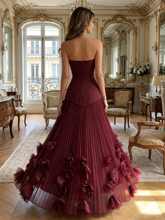 Chiffon A-Line Strapless Delicate Pleated Formal Dresses
