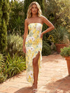 Chiffon Mermaid Strapless Formal Dresses with Floral Print