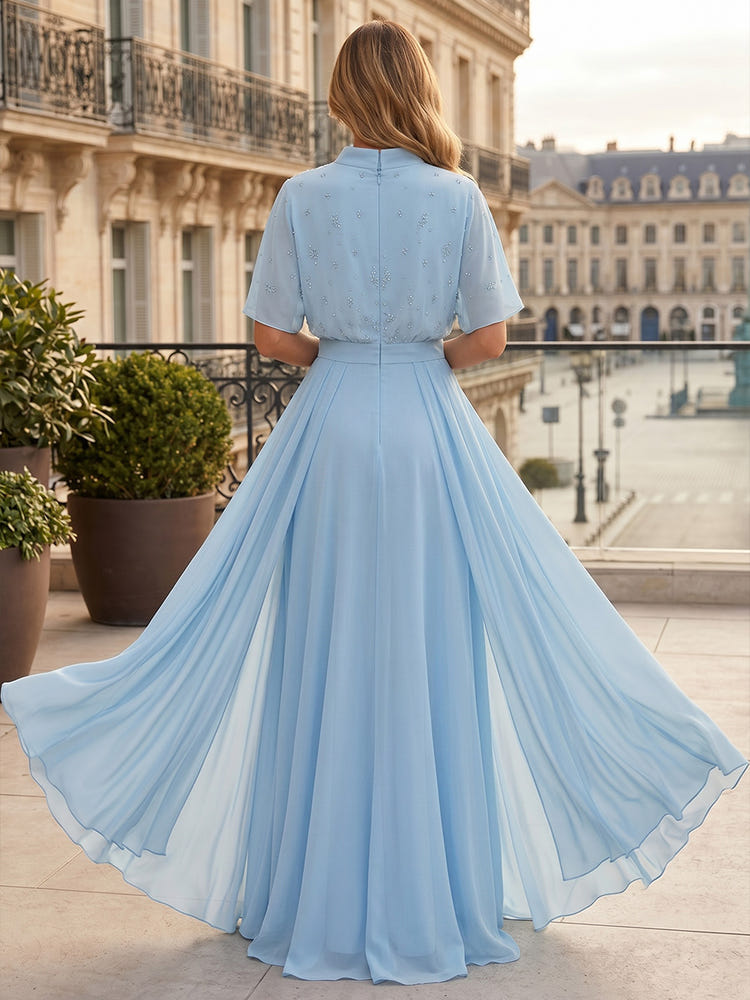 Chiffon A-Line High Neck Beaded Formal Dresses