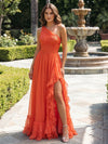 Chiffon A-Line One Shoulder Delicate Pleated Formal Dresses