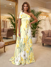 Satin Mermaid One Shoulder Formal Dresses with Floral Print