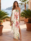 Satin Sheath Strapless Floral Print Formal Dresses