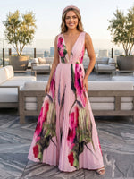 Chiffon A-Line V Neck Delicate Pleated Formal Dresses