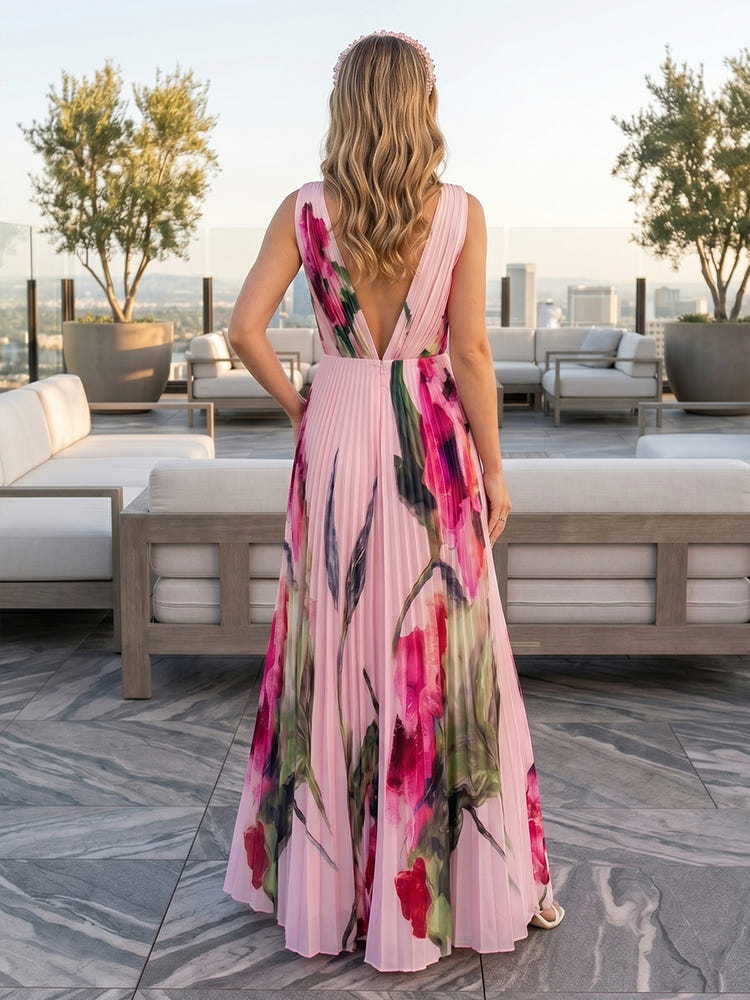 Chiffon A-Line V Neck Delicate Pleated Formal Dresses