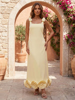 Jersey Sheath Square Neck Formal Dresses with 3D Flowers