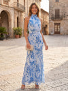 Chiffon Sheath Halter Formal Dresses with Floral Print