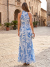 Chiffon Sheath Halter Formal Dresses with Floral Print
