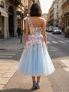 Tulle A-Line One Shoulder Formal Dresses with 3D Flowers