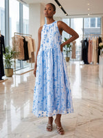Tulle A-Line Crew Neck Formal Dresses with 3D Flowers