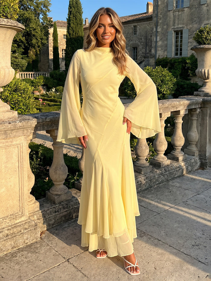 Chiffon Mermaid High Neck Tiered Formal Dresses