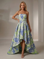 Jacquard A-Line Strapless Pleated Formal Dresses