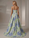 Jacquard A-Line Strapless Pleated Formal Dresses