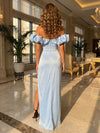 Satin Mermaid Off the Shoulder Pleated Formal Dresses