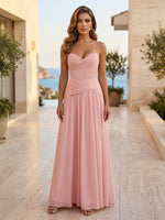 Chiffon A-Line Strapless Delicate Pleated Formal Dresses