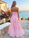 Chiffon A-Line Halter Formal Dresses with 3D Flowers