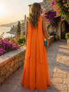 Chiffon A-Line Tent Strapless Formal Dresses with Scarf