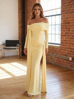 Chiffon Mermaid Off Shoulder Formal Dresses with Sash