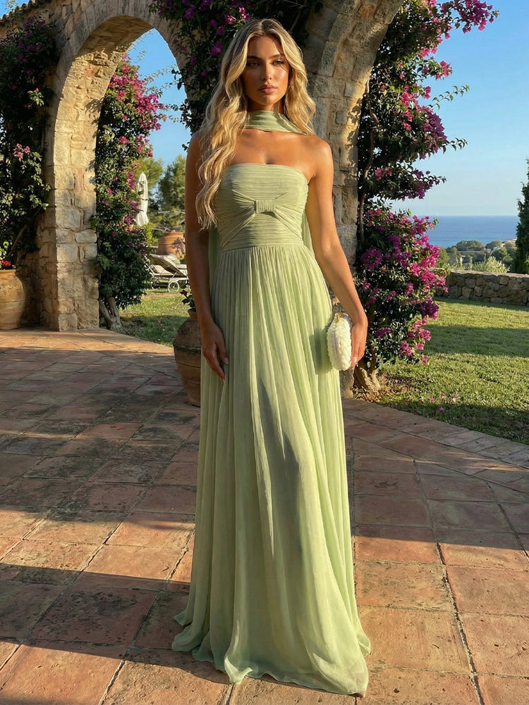 Chiffon A-Line Strapless Delicate Pleated Formal Dresses