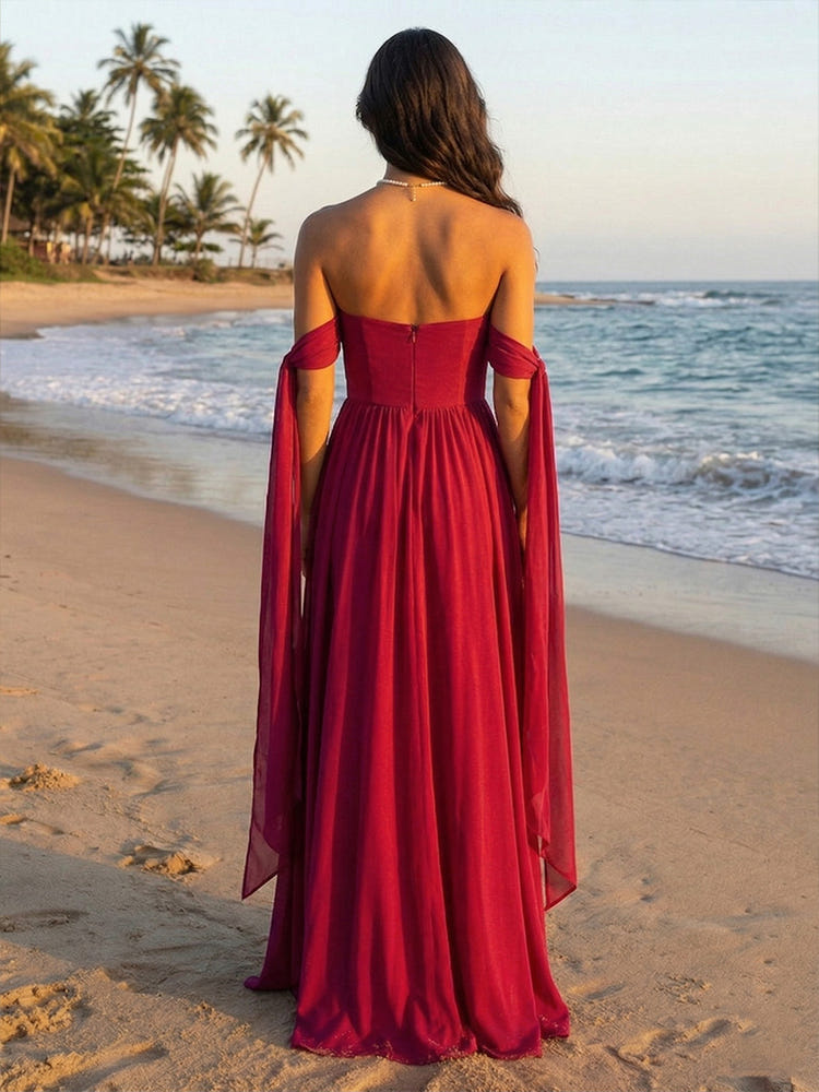Chiffon A-Line Strapless Delicate Pleated Formal Dresses