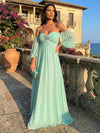 Chiffon A-Line Off Shoulder Pleated Formal Dresses
