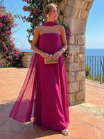 Chiffon A-Line Strapless Formal Dresses with Scarf