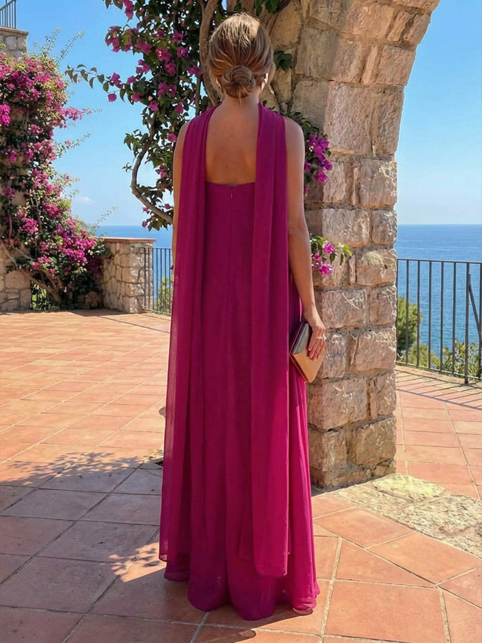 Chiffon A-Line Strapless Formal Dresses with Scarf