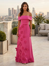 Jersey A-Line Off Shoulder Formal Dresses with 3D Flowers