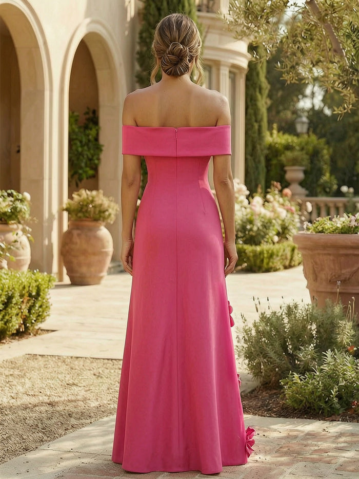 Jersey A-Line Off Shoulder Formal Dresses with 3D Flowers