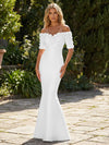 Mermaid Satin Off the Shoulder Formal Dresses with 3D Flowers & Short Sleeves