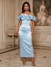 Satin Mermaid Off Shoulder Formal Dresses with 3D Flowers
