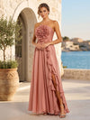 Chiffon A-Line Strapless Formal Dresses with 3D Flowers
