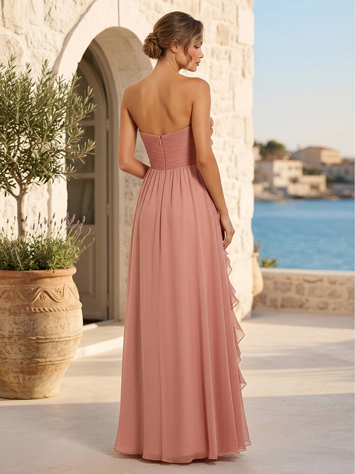 Chiffon A-Line Strapless Formal Dresses with 3D Flowers