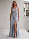 Chiffon A-Line V Neck Delicate Pleated Formal Dresses