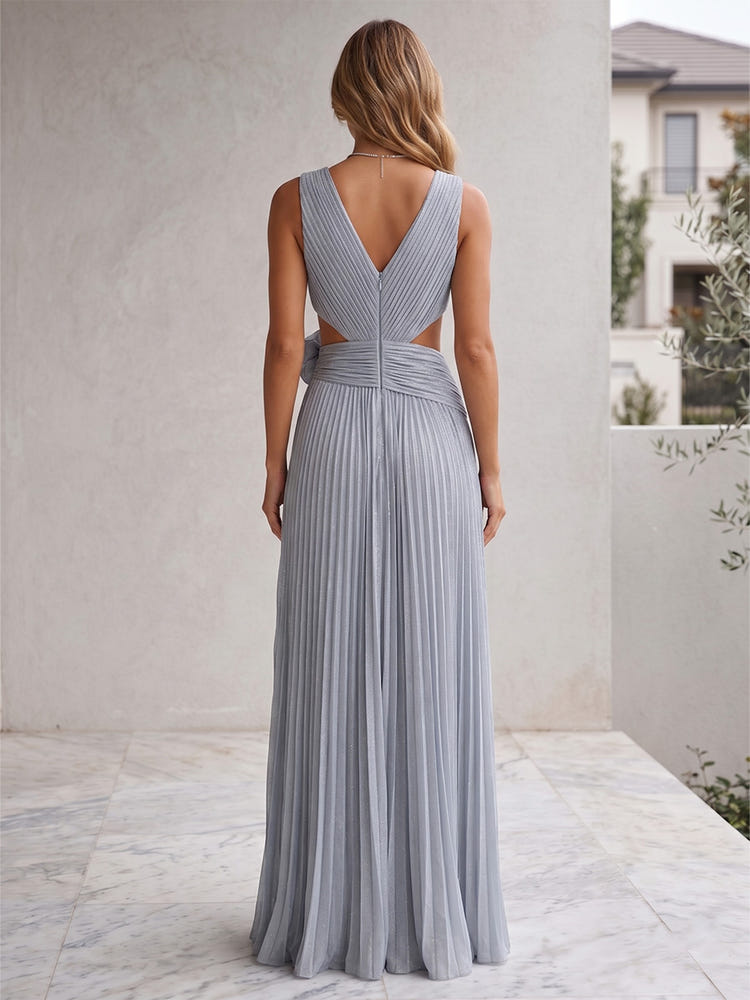 Chiffon A-Line V Neck Delicate Pleated Formal Dresses