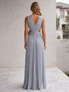 Chiffon A-Line V Neck Delicate Pleated Formal Dresses