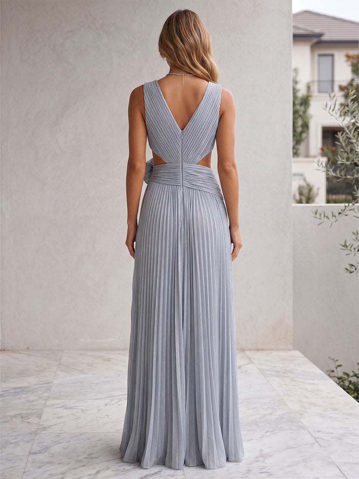 Chiffon A-Line V Neck Delicate Pleated Formal Dresses
