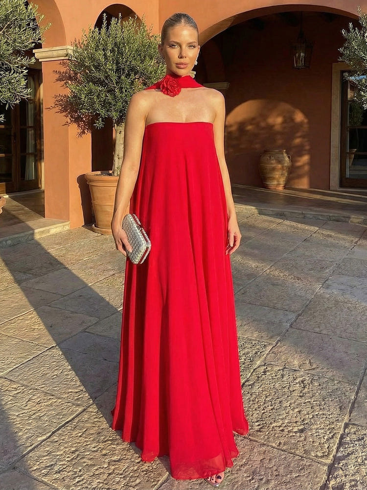 Chiffon A-Line Strapless Formal Dresses with Scarf