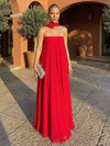Chiffon A-Line Strapless Formal Dresses with Scarf