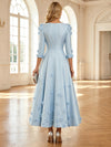 Tea Length Half Sleeves Satin A-Line V Neck Mother of the Bride Dresses with 3D Flowers