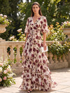 Chiffon A-Line V Neck Formal Dresses with Floral Print