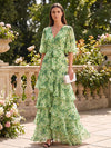 Chiffon A-Line V Neck Formal Dresses with Floral Print