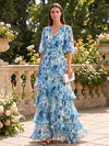 Chiffon A-Line V Neck Formal Dresses with Floral Print