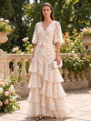 Chiffon A-Line V Neck Formal Dresses with Floral Print