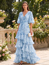 Chiffon A-Line V Neck Formal Dresses with Floral Print