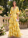 Chiffon A-Line V Neck Formal Dresses with Floral Print